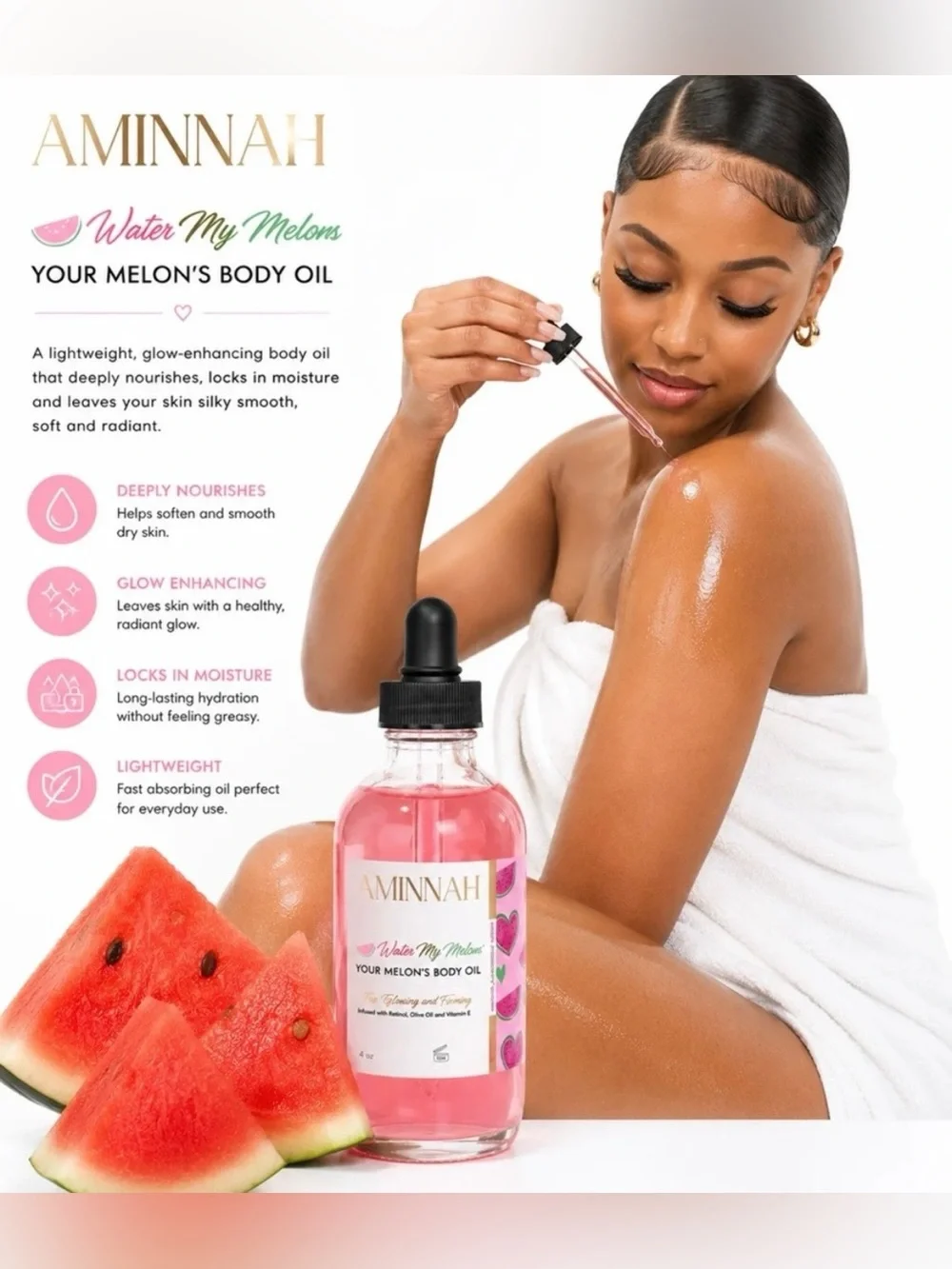 Aminnah Water My Melons Body Oil Full Size NEW